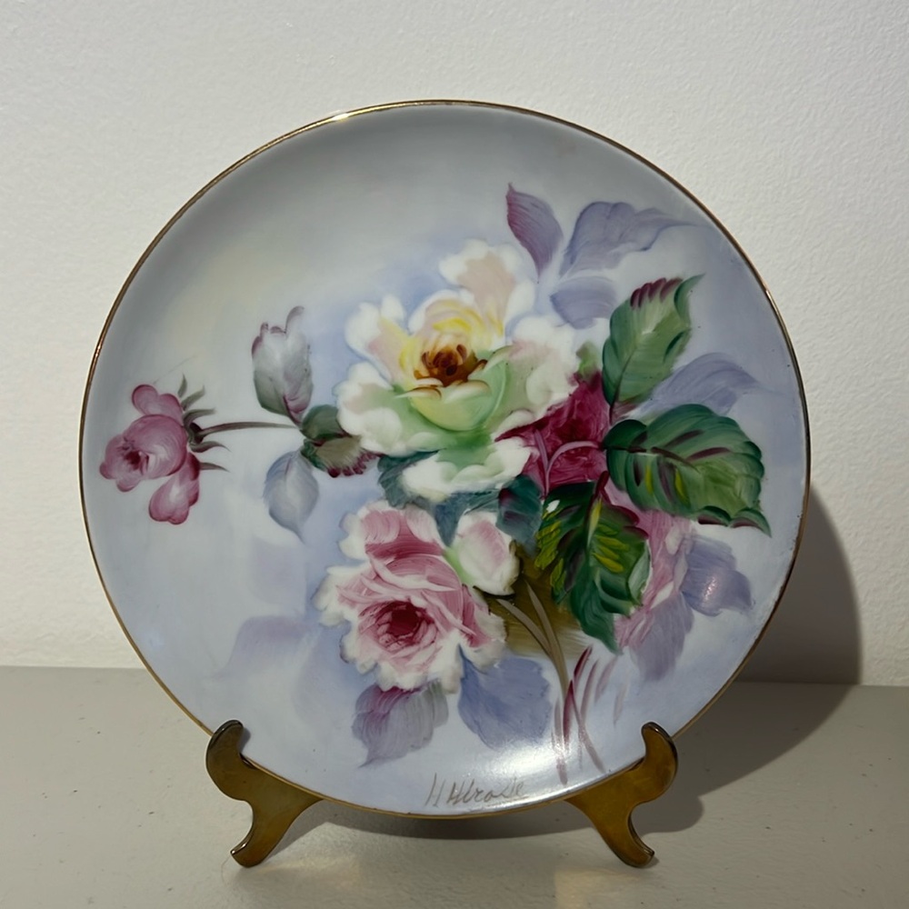 Vintage SHOFU Porcelain Hand Painted Plate w/Gold Rim, Signed, Occupied Japan